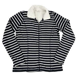 L.L. Bean Womens Fleece Lined Full Zip Striped Sweater Sz XS